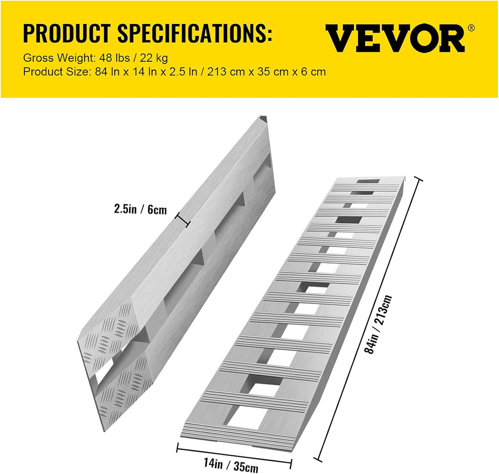 BestEquip 84x14 Inch Aluminum Ramps 6000LBS Capacity Car Trailer Truck ATV Ramps 1 Pair 2 Ramps