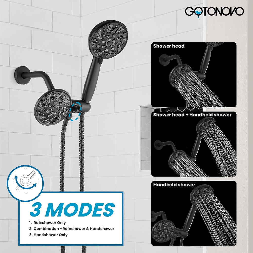 gotonovo 2 Handle Tub Shower Faucet Set Bathtub and Shower Faucet Combo Dual Shower Head and Handle Set Tub Shower Trim Kit Shower System with Tub Spout Wall Mount Matte Black