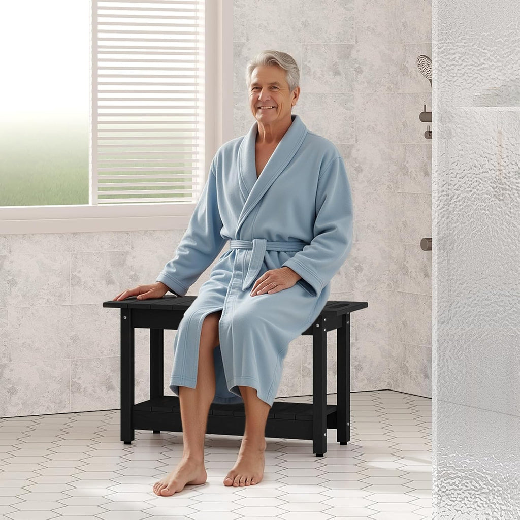 30' Shower Bench, Waterproof Poly Lumber Shower Stool for Shaving Legs, Shower Chair Seat Holds up to 400lbs, Bathroom Bench for Inside Shower, Non-Slip (Black)