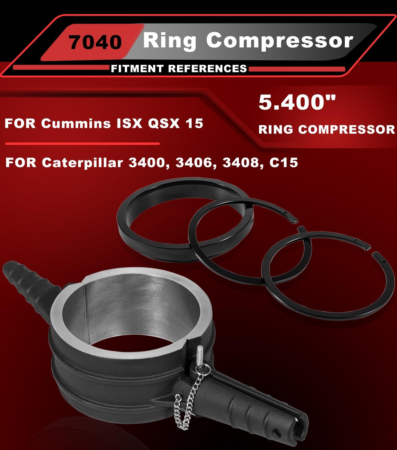 7040 Piston Ring Compressor Tool, Piston Ring Compressor Adapter & Anti-Polishing Ring Kit For Cummins ISX QSX 15, Caterpillar 3400, 3406, 3408, C15, 5.4' bore Replace# PT-7040 5299339 5394454