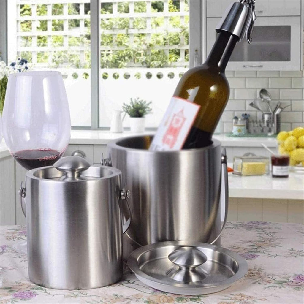 BTZHY Ice Bucket,Wine Glass Ice Bucket, with Scoop Lid and Handle, Stainless Steel