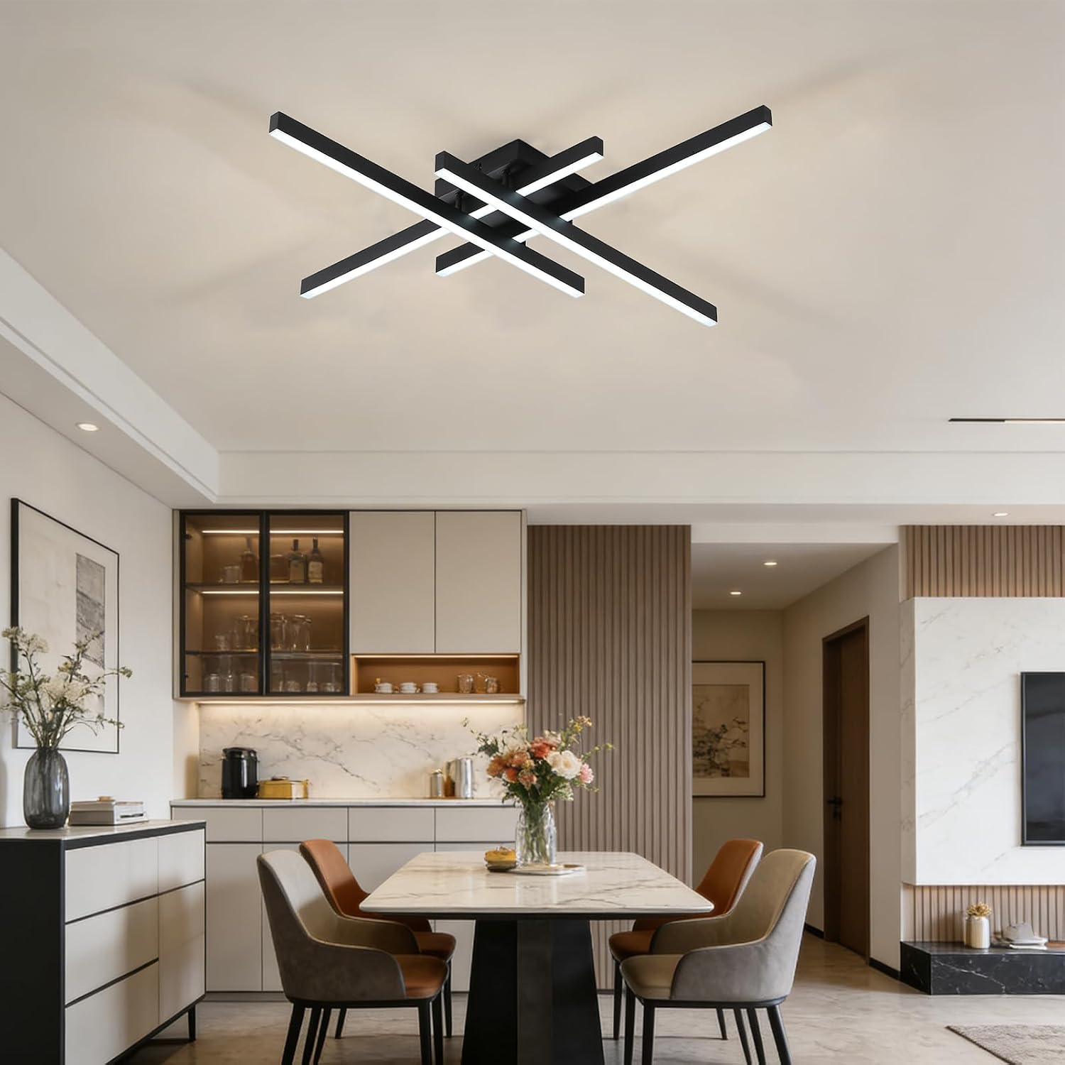 Semi Flush Mount Modern Light Fixture,35.4' Modern LED Ceiling Lights Fixture,for Hallway,Entrance,Cafe,Living Room,Bedroom,Corridor,Porch,Passage Light Fixtures (Black (4-Lights))