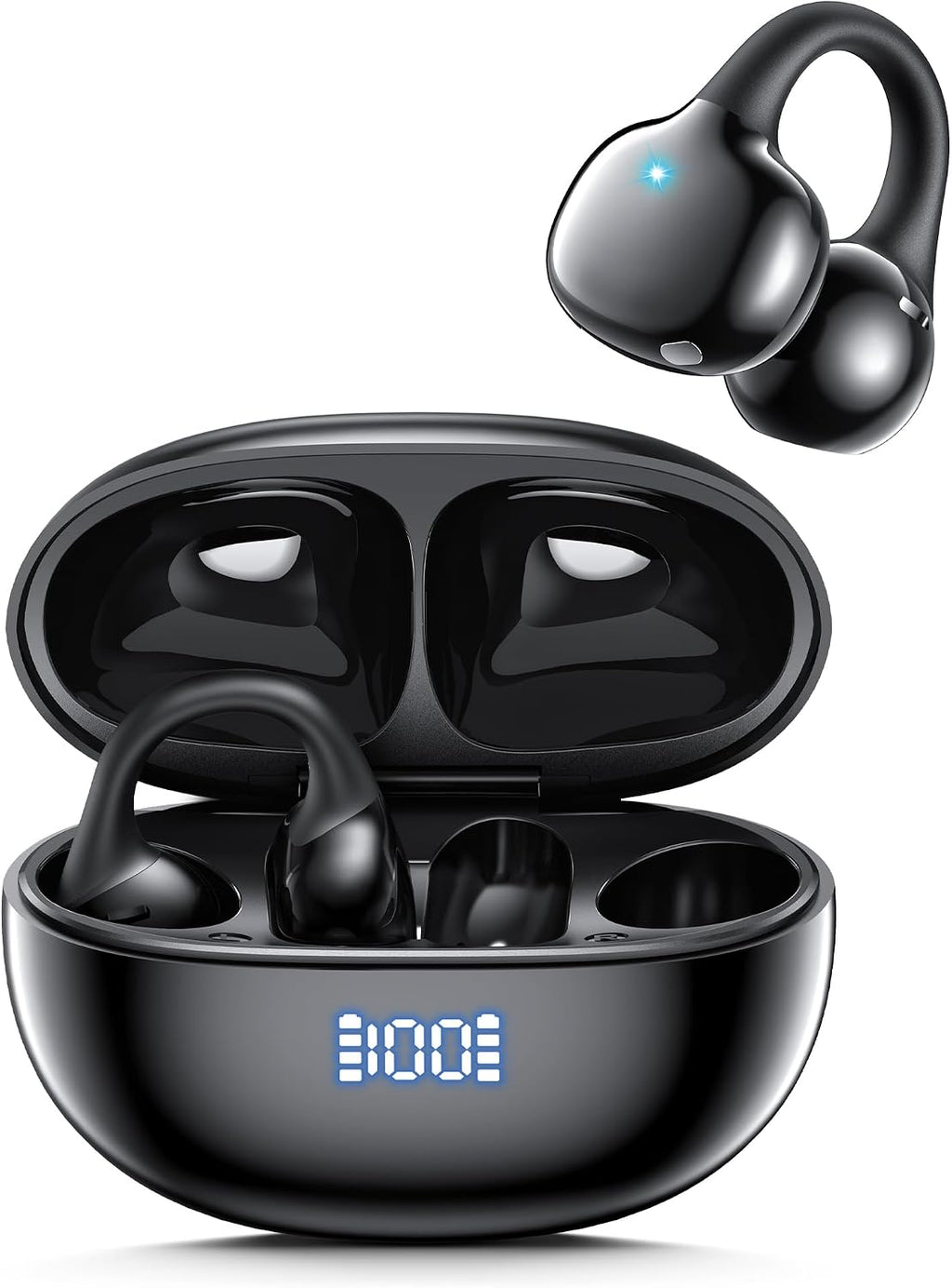 Open Ear Earbuds, Wireless Earbuds, Bluetooth 5.4 Headphones with ENC Clear Call, 60H Playtime, IPX7 Waterproof, Lightweight Comfort, Clip On Earbuds for Workout/Running, Black