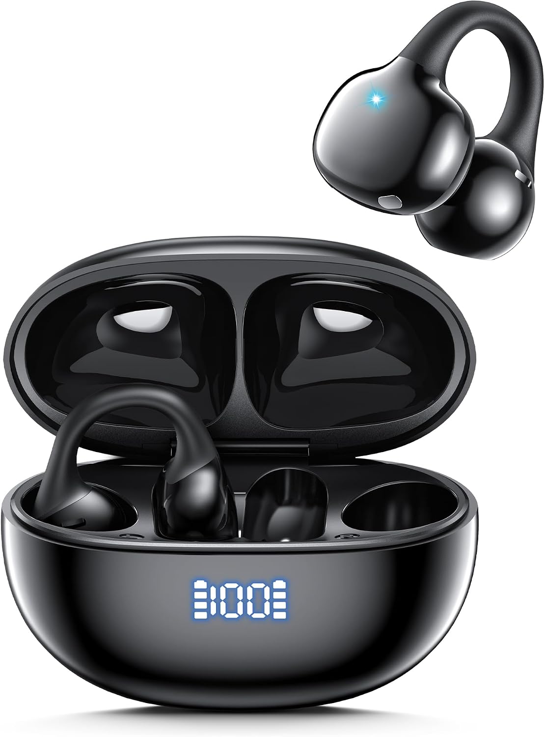 Open Ear Earbuds, Wireless Earbuds, Bluetooth 5.4 Headphones with ENC Clear Call, 60H Playtime, IPX7 Waterproof, Lightweight Comfort, Clip On Earbuds for Workout/Running, Black