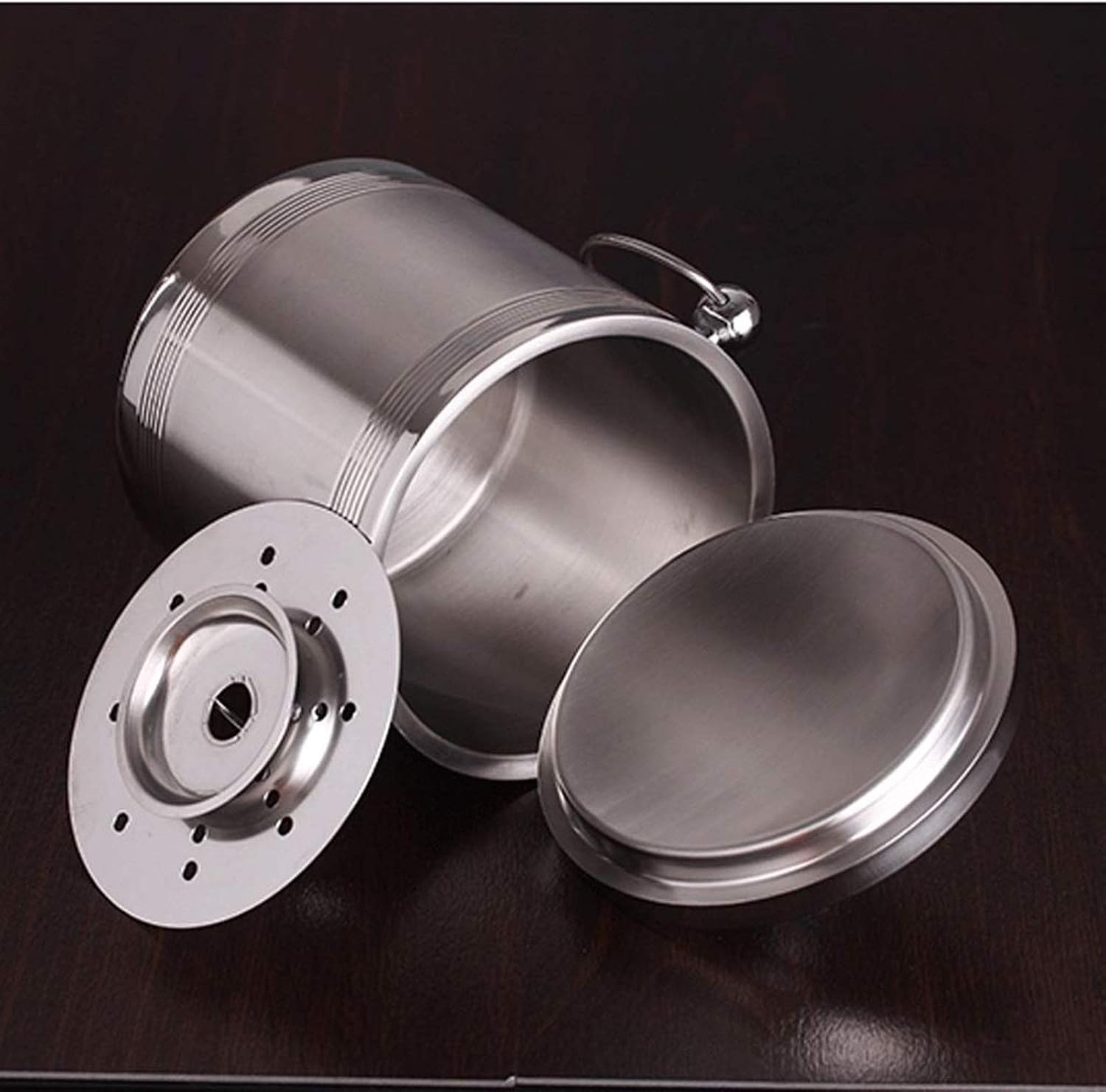 ice bucket, Candy Ice Bucket - Double Walled Stainless Steel Ice Bucket with Ice Tongs, Scoop, Lid, and Exclusive Handmade Nylon