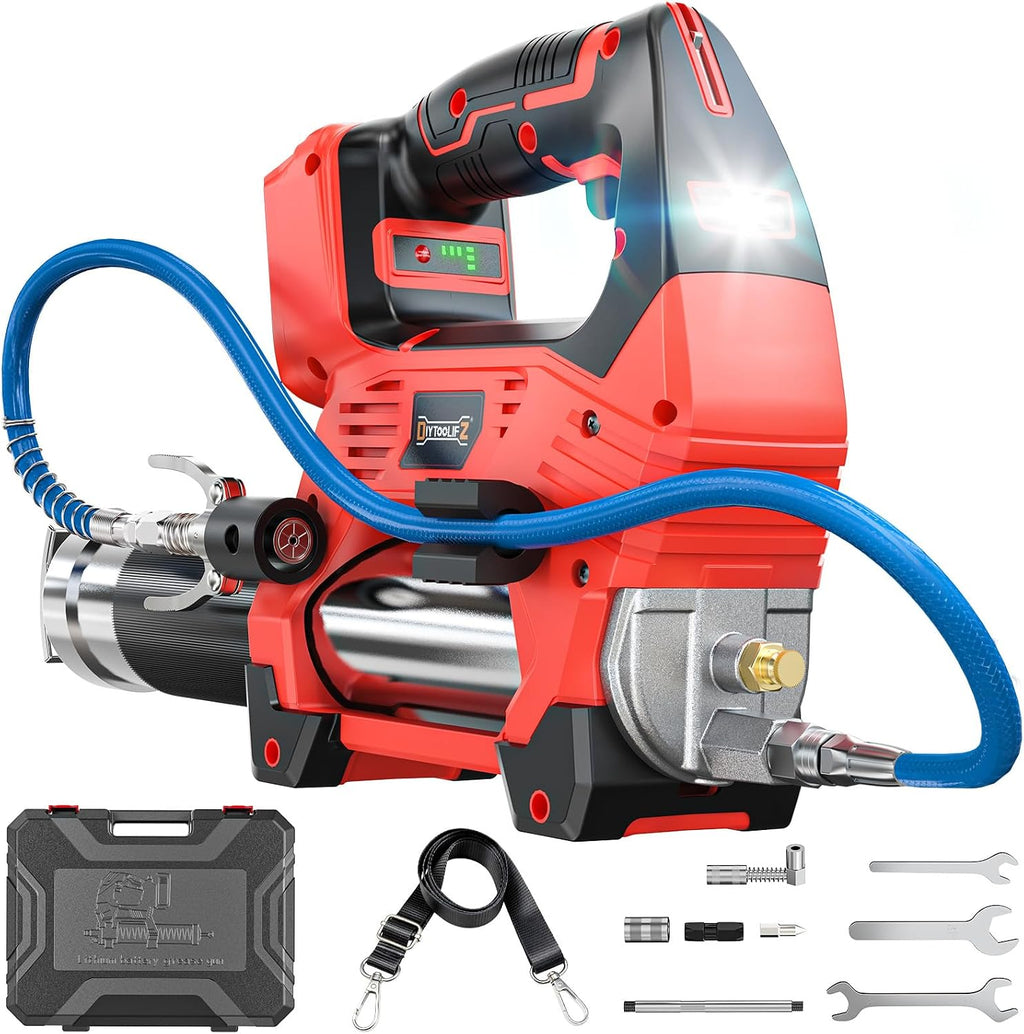 DIYtoolifz Cordless Grease Gun Compatible with Milwaukee 18V Battery, 12000PSI High Pressure, 3-Speed&Brushless Motor, 9oz/min Flow, 2-in-1 for Cartridge/Bulk Grease, 39.4'Hose&4 Couplers(Tool Only)
