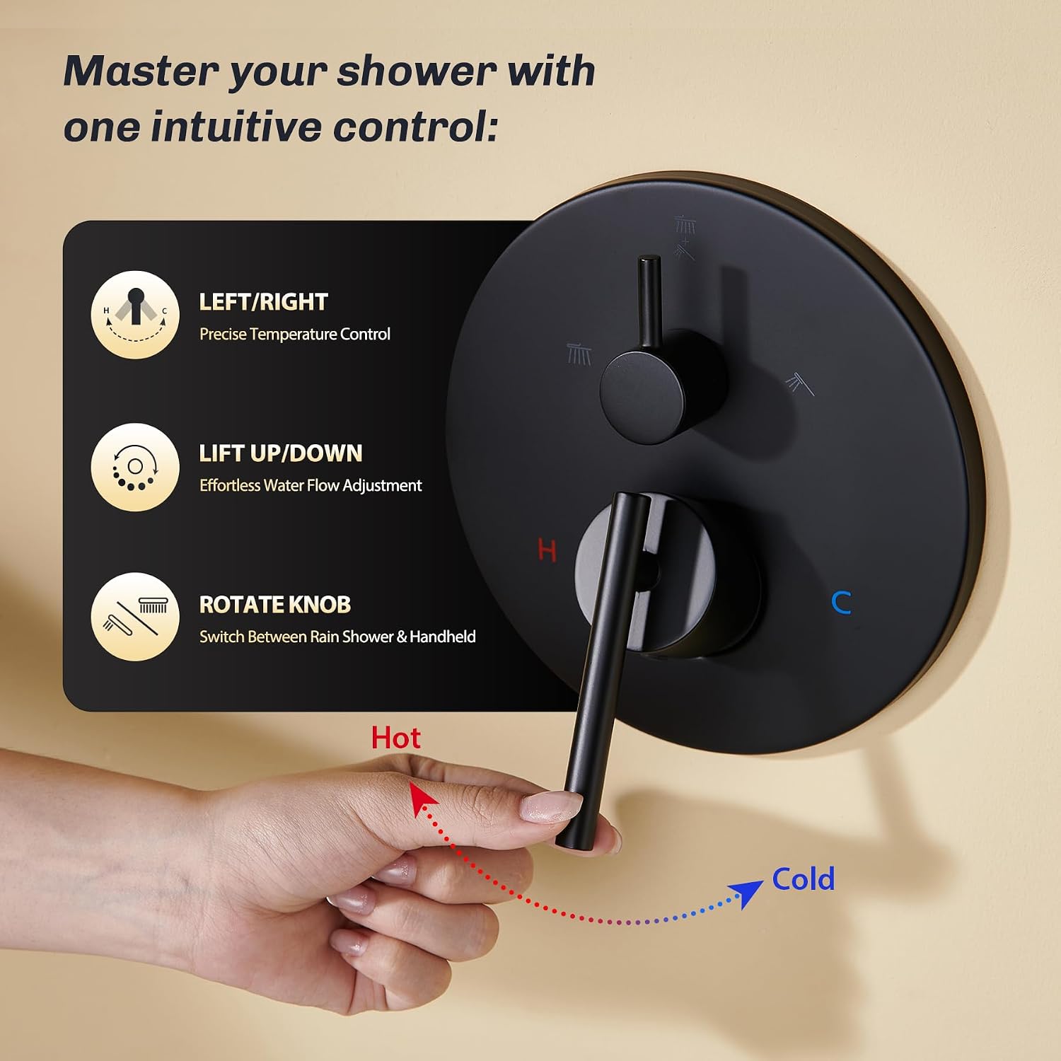 Black Tub Shower Faucet Set with Shower Valve and trim kit, Shower Head and Handle Set with 1080° Rotating shower Arm 8 Inch showerhead, 1080° Rotating Bathtub Spout with 4 Modes Tub Spout