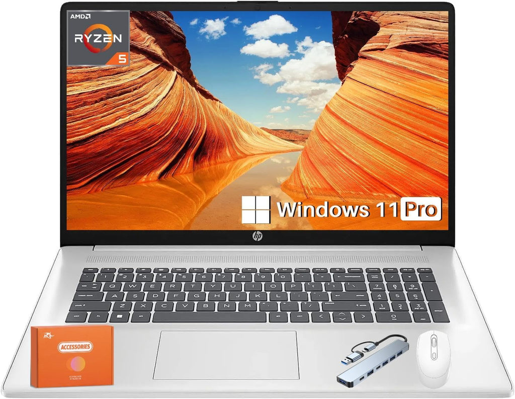 HP 17 inch Business Laptop, AMD Ryzen 5 7430U, 17.3' Full HD IPS Anti-Glare Display, AMD Radeon Graphics, 32 GB RAM, 2 TB SSD, Copilot in Windows, Wi-Fi 6, Windows 11 Pro, w/Accessories