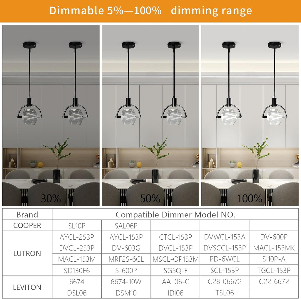 Pendant Ceiling Light Fixture for Kitchen Island, Modern Mini Integrated LED Hanging Light, Crystal Pendant Light in Black, Bedroom, Dining Room, Bar (1-Lights)