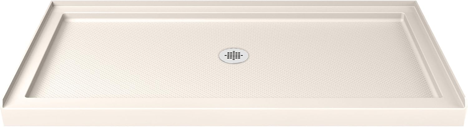 DreamLine SlimLine 32 in. D x 54 in. W x 2 3/4 in. H Center Drain Single Threshold Shower Base in Biscuit, DLT-1132540-22