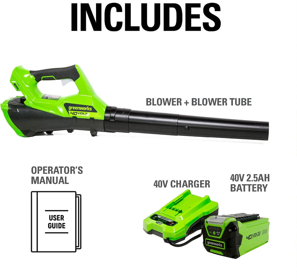 Greenworks 40V (110 MPH / 390 CFM) Cordless Axial Blower, 2.5Ah Battery and Charger Included