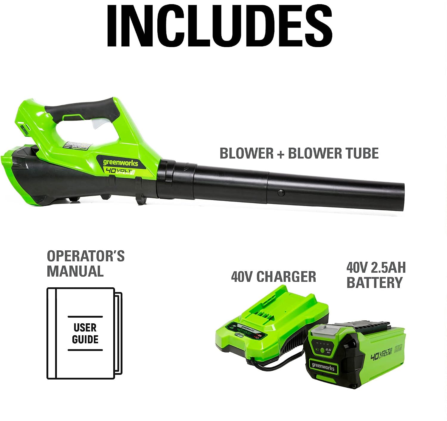 Greenworks 40V (110 MPH / 390 CFM) Cordless Axial Blower, 2.5Ah Battery and Charger Included