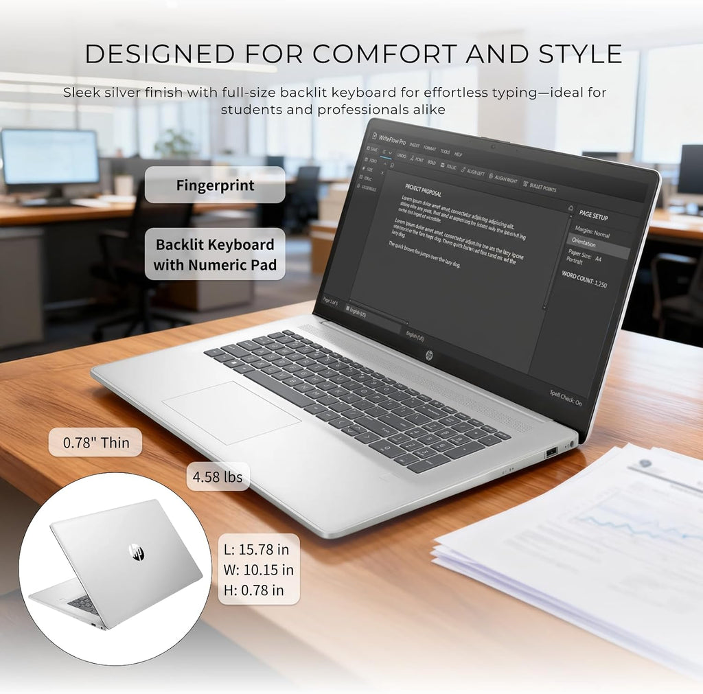 HP 17 Laptop Computer, 17.3' FHD(1920×1080), Intel 10-Core i5-1334U, Fingerprint, Backlit KB, Win 11 Pro Laptop for Business & Students, Fast Charge, Redragon Patent Kit, 32GB RAM, 1TB SSD