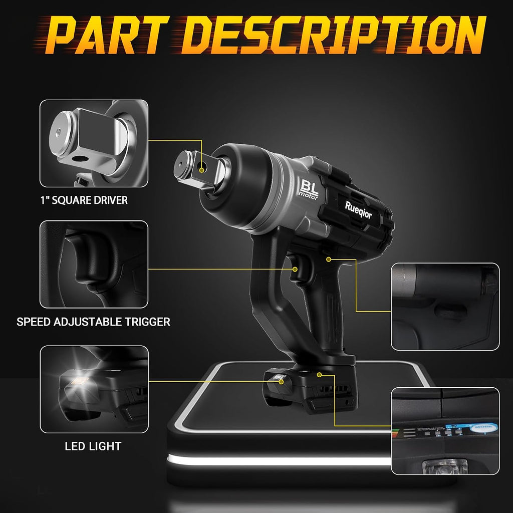 Cordless Impact Wrench 1' Compatible with DeWalt 20V Battery, Impact Wrench 2250FT-LBS(3000N.m) High Torque Brushless Electric Impact, Power Impact Driver for Car, Truck (No Battery)