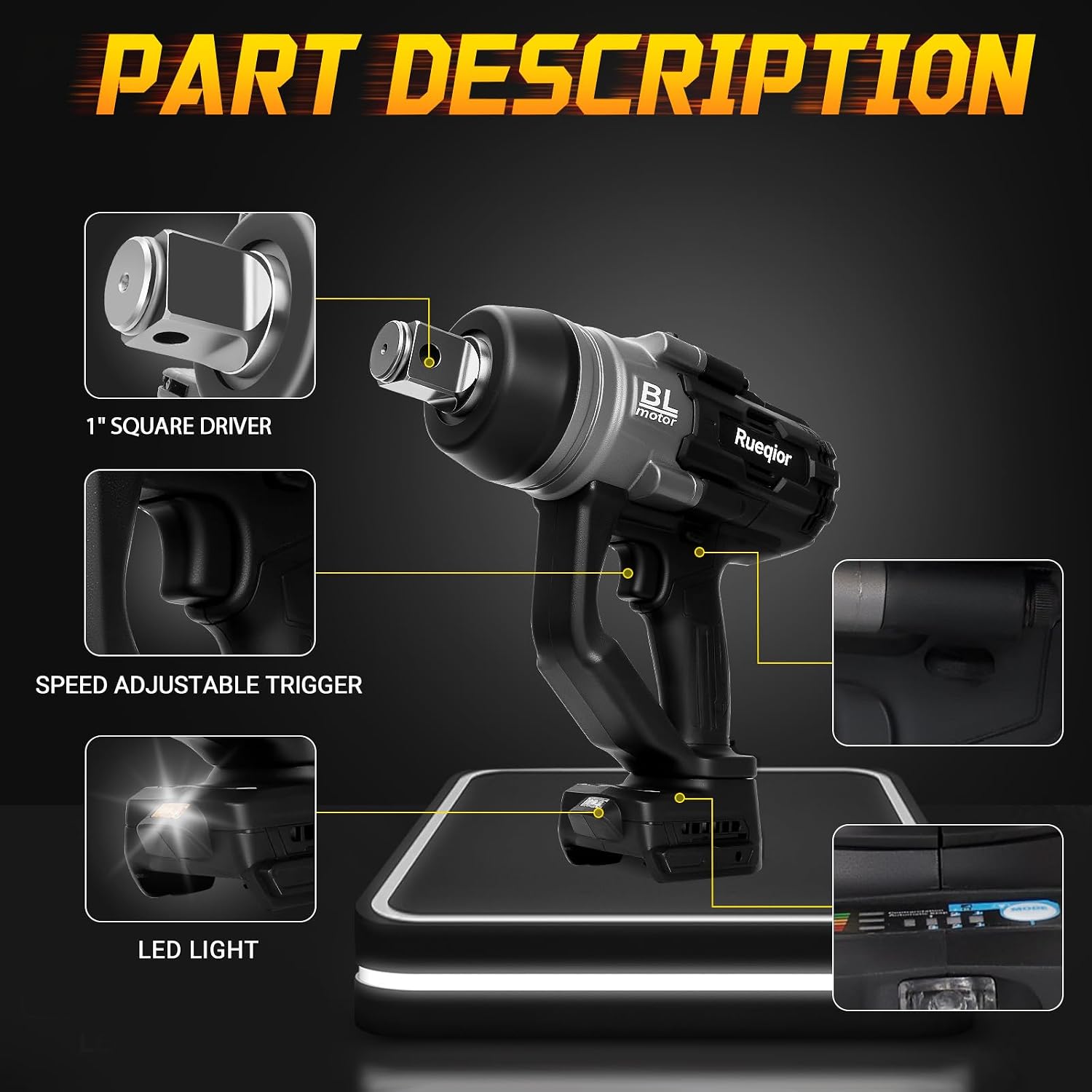Cordless Impact Wrench 1' Compatible with DeWalt 20V Battery, Impact Wrench 2250FT-LBS(3000N.m) High Torque Brushless Electric Impact, Power Impact Driver for Car, Truck (No Battery)