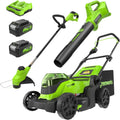 Greenworks 48V (24V x 2) 17' Brushless Mower+12' String Trimmer +320CFM Blower,(2) 4.0Ah Batteries and 2A Dual Port Charger