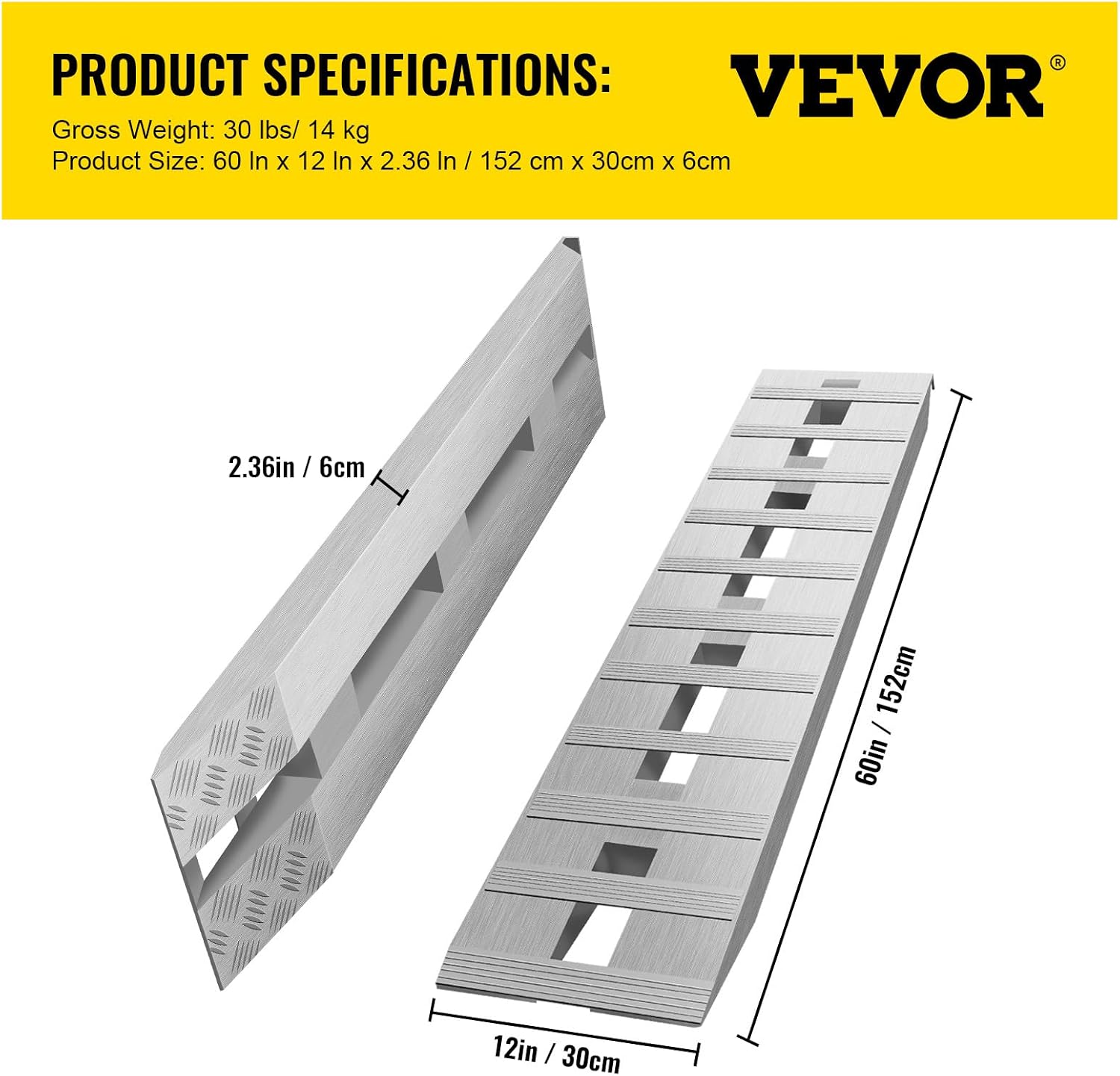 BestEquip 60'' X 12'' Aluminum Trailer Ramps 6000LBS Total Beavertail Hook End 1 Pair 2 Ramps Silver