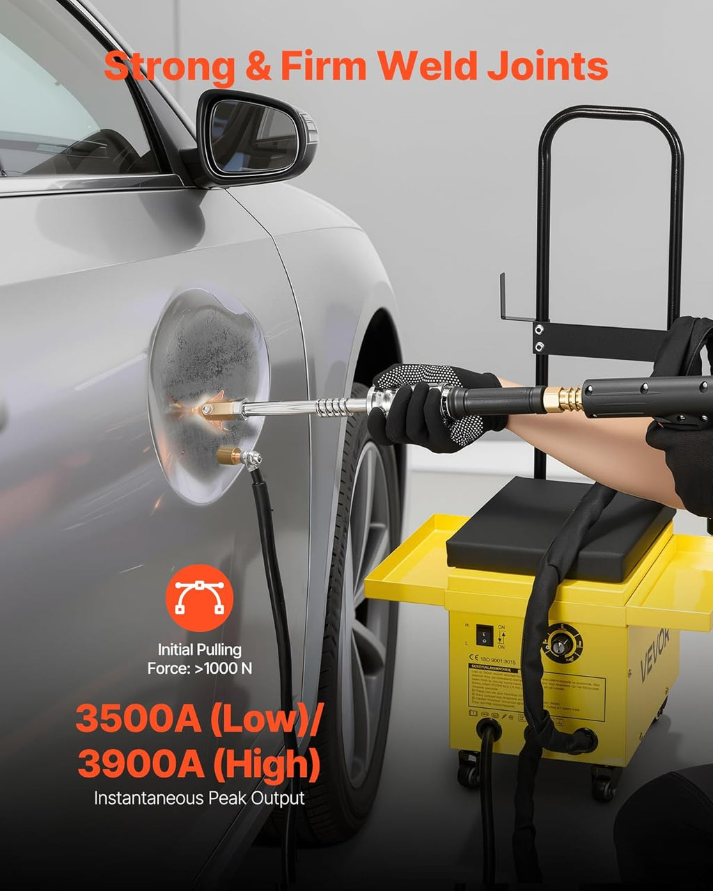 VEVOR 4.5KW Professional Stud Welder Dent Repair Kit with 2 Welding Guns & 6 Modes, All in One Dent Repair Workstation with Extended Handle, Padded Seat and Accessory Tray