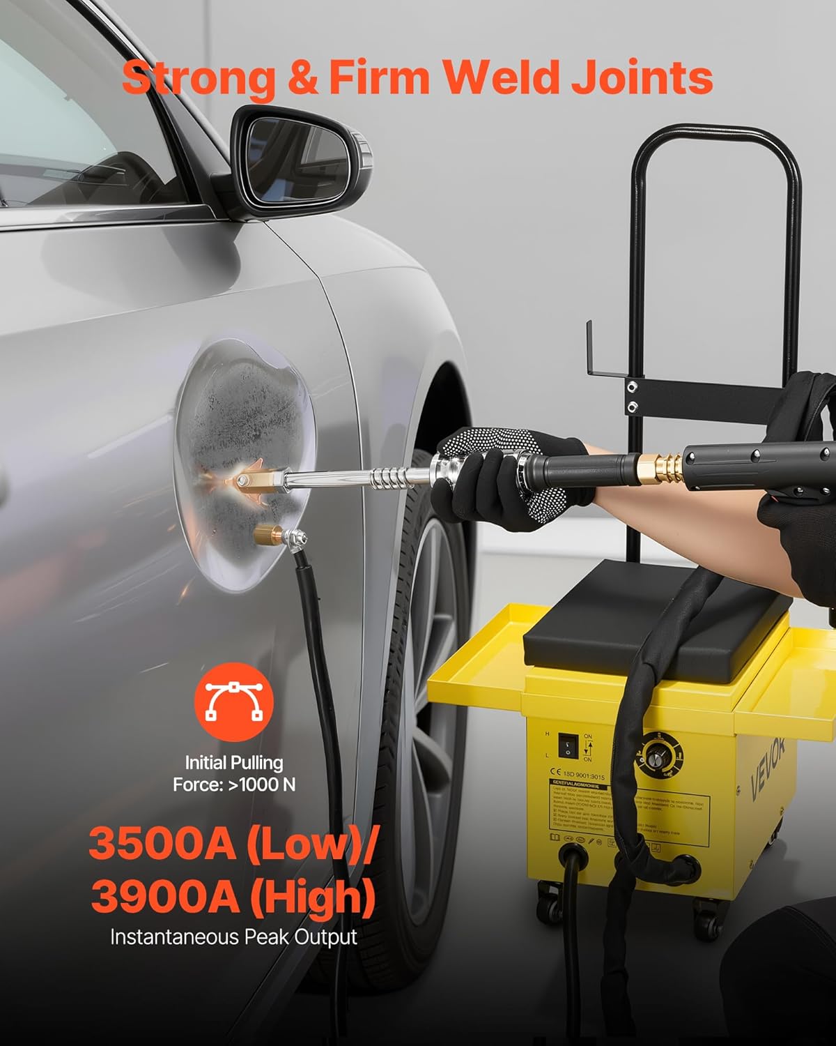 VEVOR 4.5KW Professional Stud Welder Dent Repair Kit with 2 Welding Guns & 6 Modes, All in One Dent Repair Workstation with Extended Handle, Padded Seat and Accessory Tray