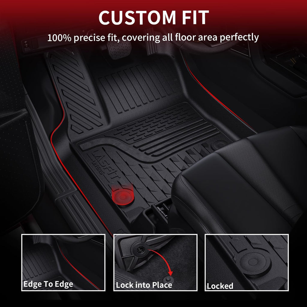 LASFIT Floor Mats 2025 2026 for Ram 1500 Crew Cab Without Rear Under-Seat Factory Storage Bucket Seat (Not for Quad Cab), All Weather TPE Custom Fit Car Mats Floor Liners 1st & 2nd Row, Black