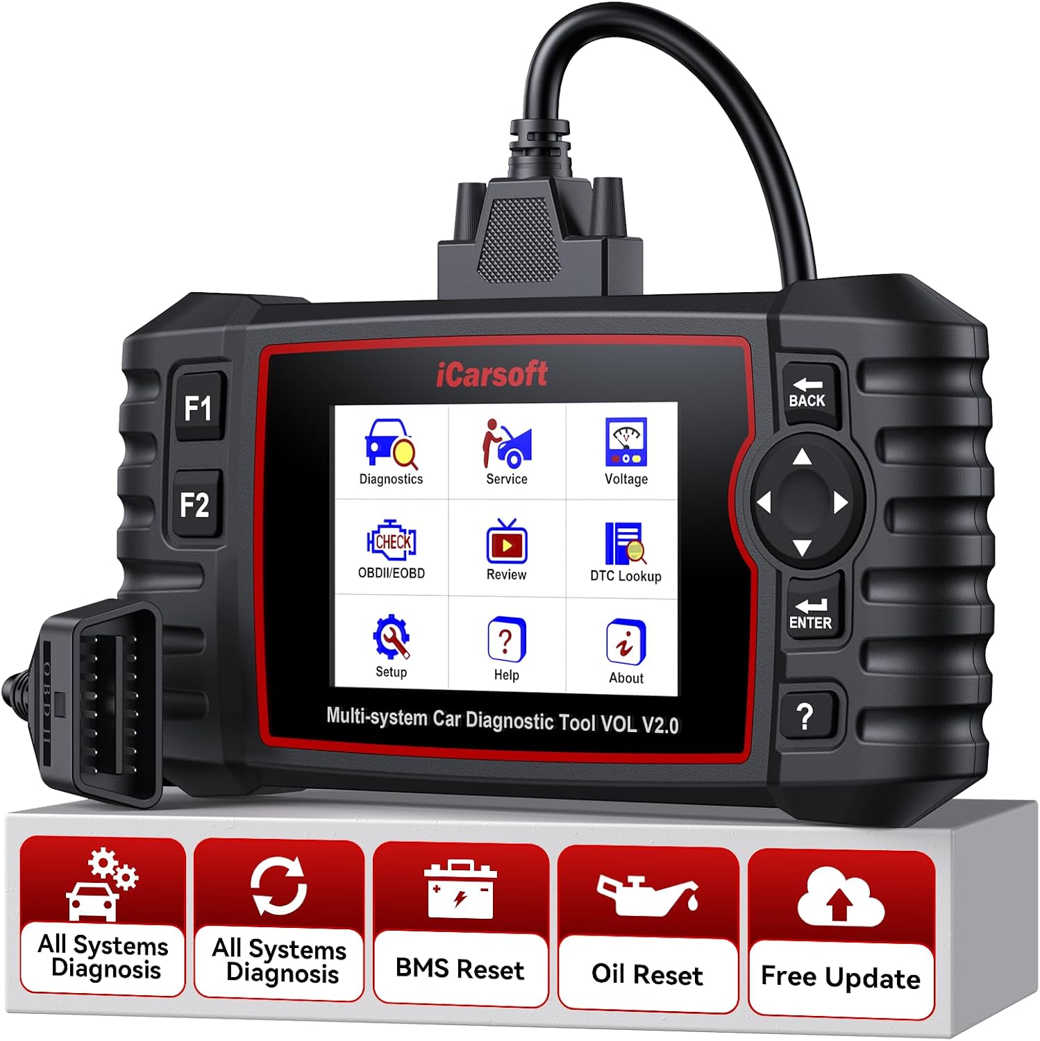 iCarsoft VOL V2.0 OBD2 Scanner for Volvo/SAAB, Auto in-Depth Full Systems Scan OBD2 Diagnostic Tool, 118 Graph Data/Battery Test/Reset, ABS SRS Engine Transmission Code Reader