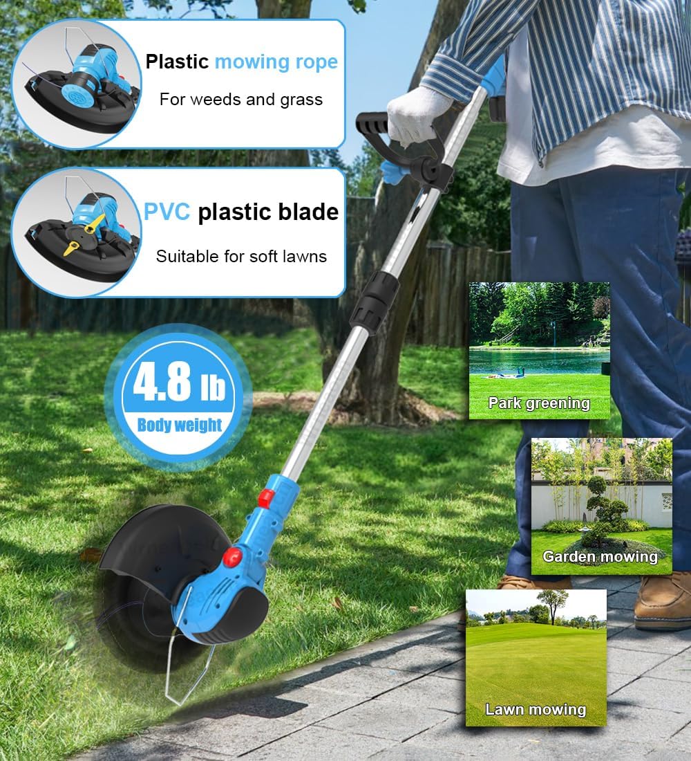 21V Electric String Trimmer Cordless String Trimmer with 12,000 RPM and 850W Motor Cordless Grass Trimmer with 2 Batteries 4.0Ah the Perfect Partner for Garden and Lawn Care