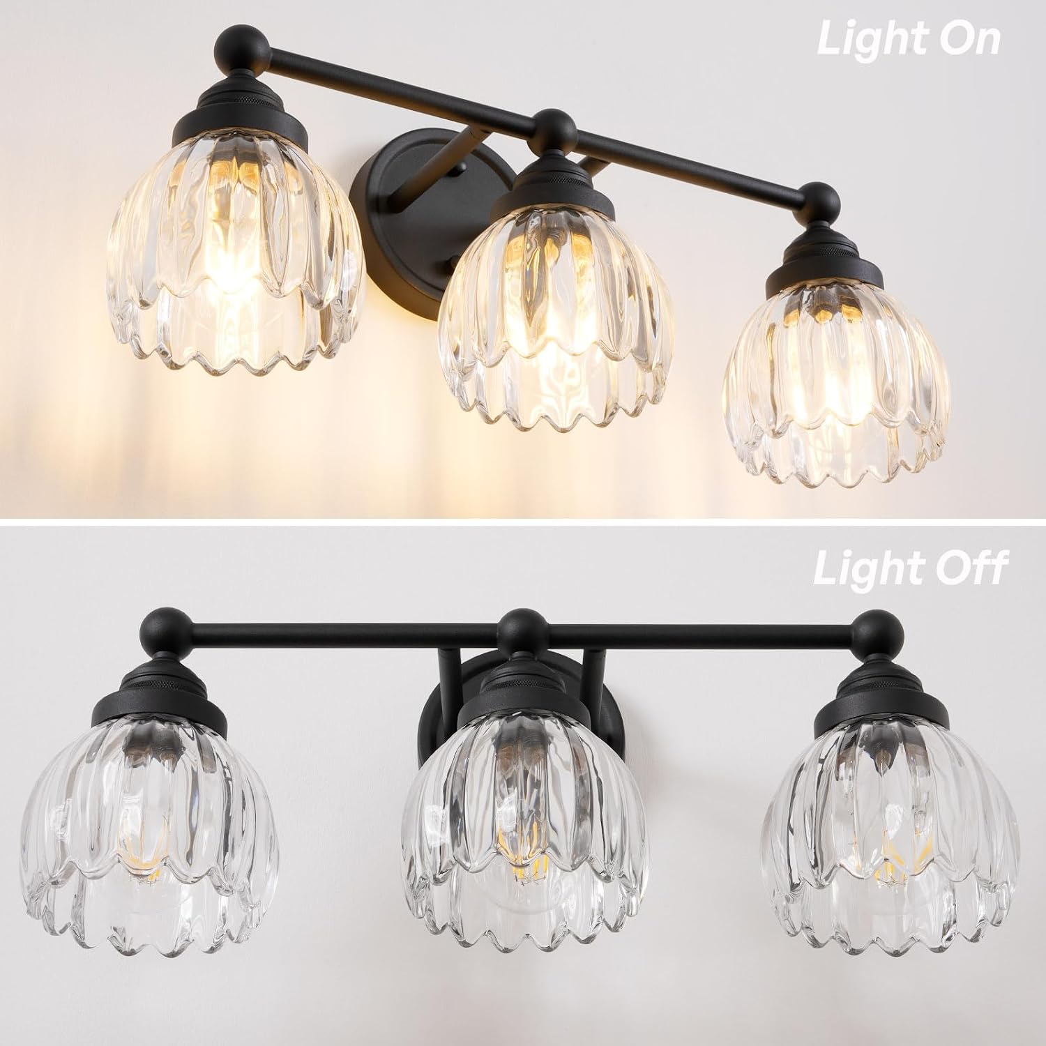 Vintage Triple Arm Tulip Glass Wall Sconce Lighting, 3-Lights Bathroom Vanity Light Fixture for Hallway Bedroom Living Room Bedside Nightstands Lights