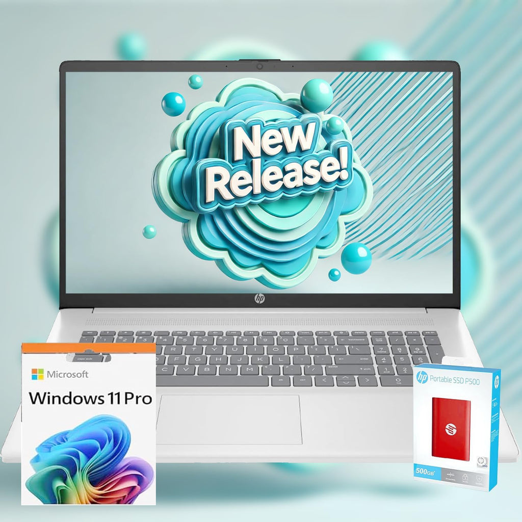 HP 2025 New 17 inch Laptop Computer • 64GB RAM • 1.5TB SSD (1TB PCIe SSD withHP P500 512GB Portable SSD) • AMD Ryzen 5 7430U 6-Cores Processor • Windows 11 Home with Microsoft 365