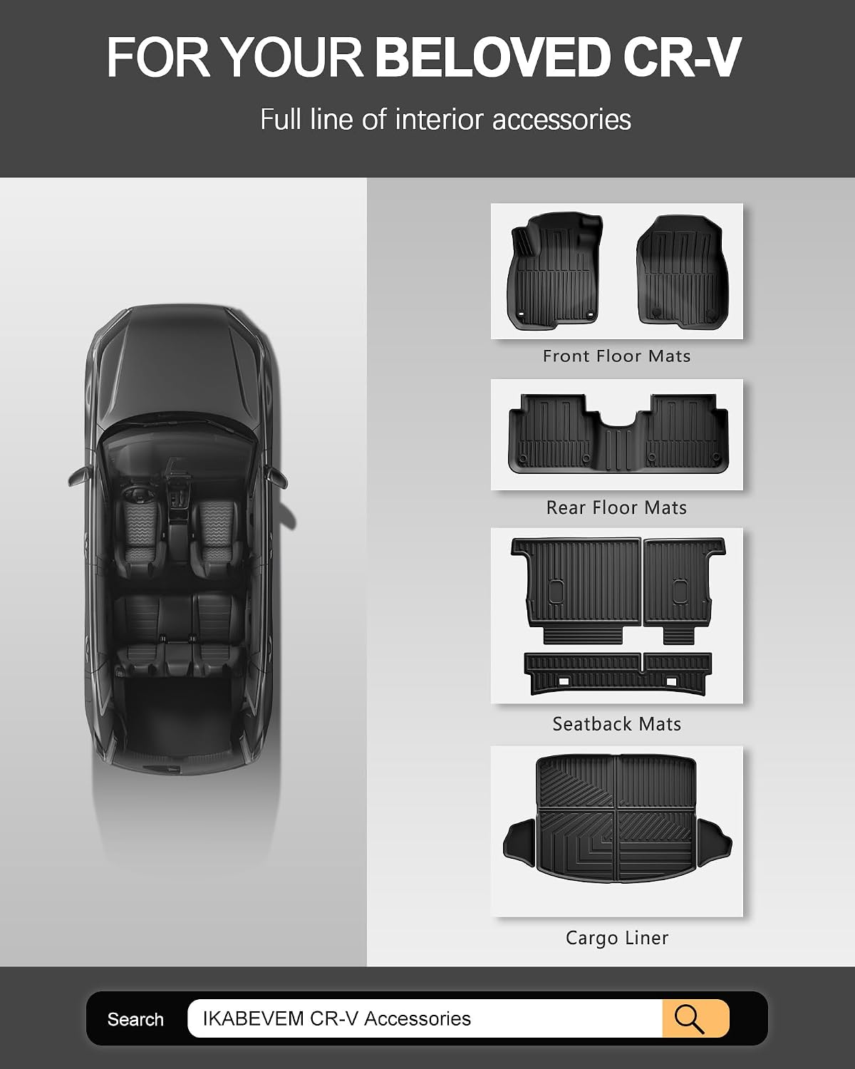 Floor Mats Fit for 2017-2022 Honda CRV(Not for Hybrid or Touring) - Custom Fit All Weather TPE Rubber Honda CR-V Accessories Floor Liners Cargo Liner Back Seat Cover Protector Full Sets