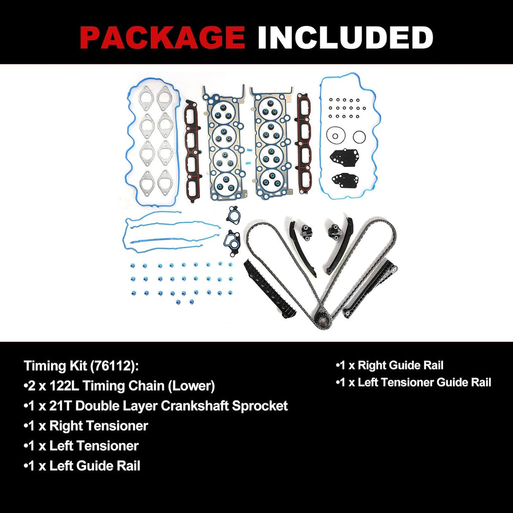 Timing Chain Cylinder Repair Kit 5.4L Fit for F150 2004-2006 5.4L, for F250/F350 Super Duty 05-06,Fit for Expedition-Auto 05-06 for Navigator 05-06 Car Engine Components with Head Gasket Set