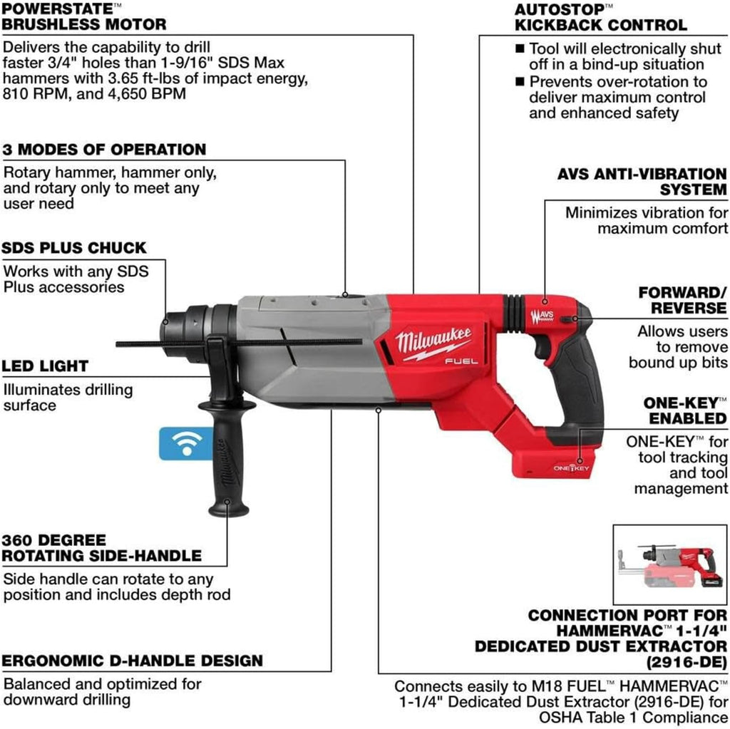 Milwaukee Electric - M18 Fuel 1-1/4 INCH SDS Plus D-Handle Rotary HAMME