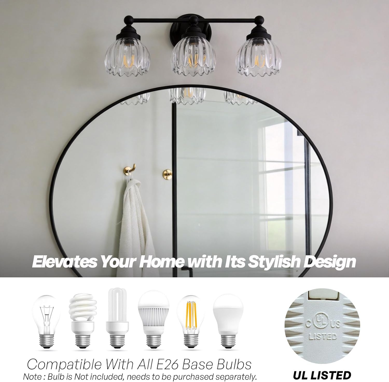 Vintage Triple Arm Tulip Glass Wall Sconce Lighting, 3-Lights Bathroom Vanity Light Fixture for Hallway Bedroom Living Room Bedside Nightstands Lights