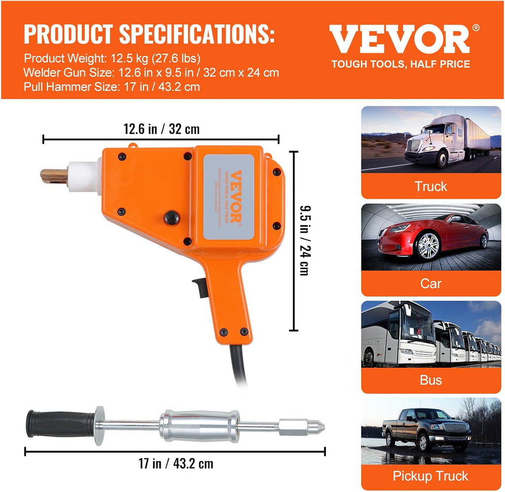 VEVOR Stud Welder Kit, 5500 Stud Welder Dent Repair Kit, 800VA Spot Welder Stud, 110V Welder Stud Kit, Stud Gun Dent Puller Kit with Complete Accessories, Dent Welder Repair for Auto Body Repairing