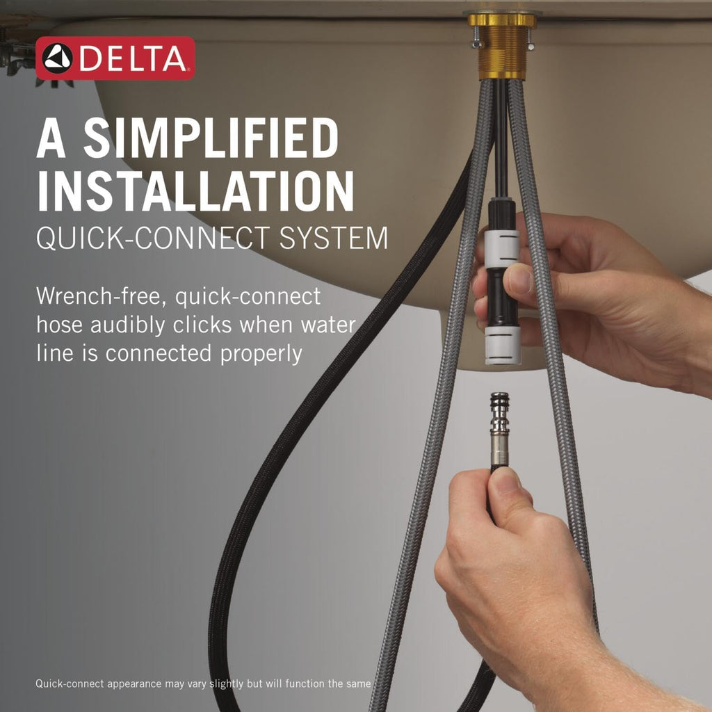 Delta Nicoli Centerset Matte Black/Brushed Gold Bathroom Faucet with Sprayer, 4 Inch 3 Hole Bathroom Sink Faucet with Pull Out Sprayer, Push-Pop Drain, Matte Black/Champagne Bronze 25849LF-GZPD