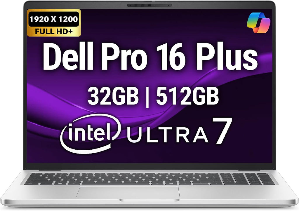 Oemgenuine Dell Pro 16 Plus PB16250 (Replaces Latitude 5550) Business Notebook 16' FHD+ Intel Ultra 7-265U, 32GB DDR5 RAM, 512GB NVMe, Wi-Fi 6E, BT, Backlit Keyboard, HD Webcam, RJ-45, Win 11 Pro