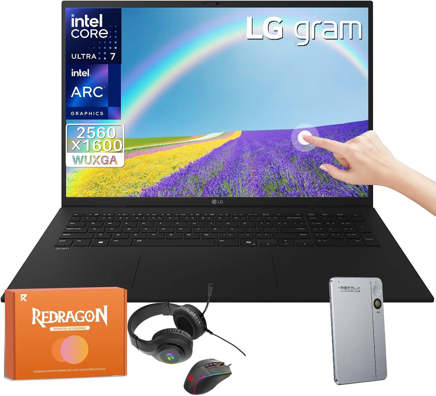 LG Gram 17 Touchscreen Laptop 2025, 17' 2.5K WQXGA, Intel Ultra 7 258V, Intel Arc Graphics, 32 GB RAM, 2 TB SSD, Wi-Fi 7, Win11 Pro, Backlit KB, W/REDRAGON Headphones & Mouse, RECOLX AI Voice Recorder
