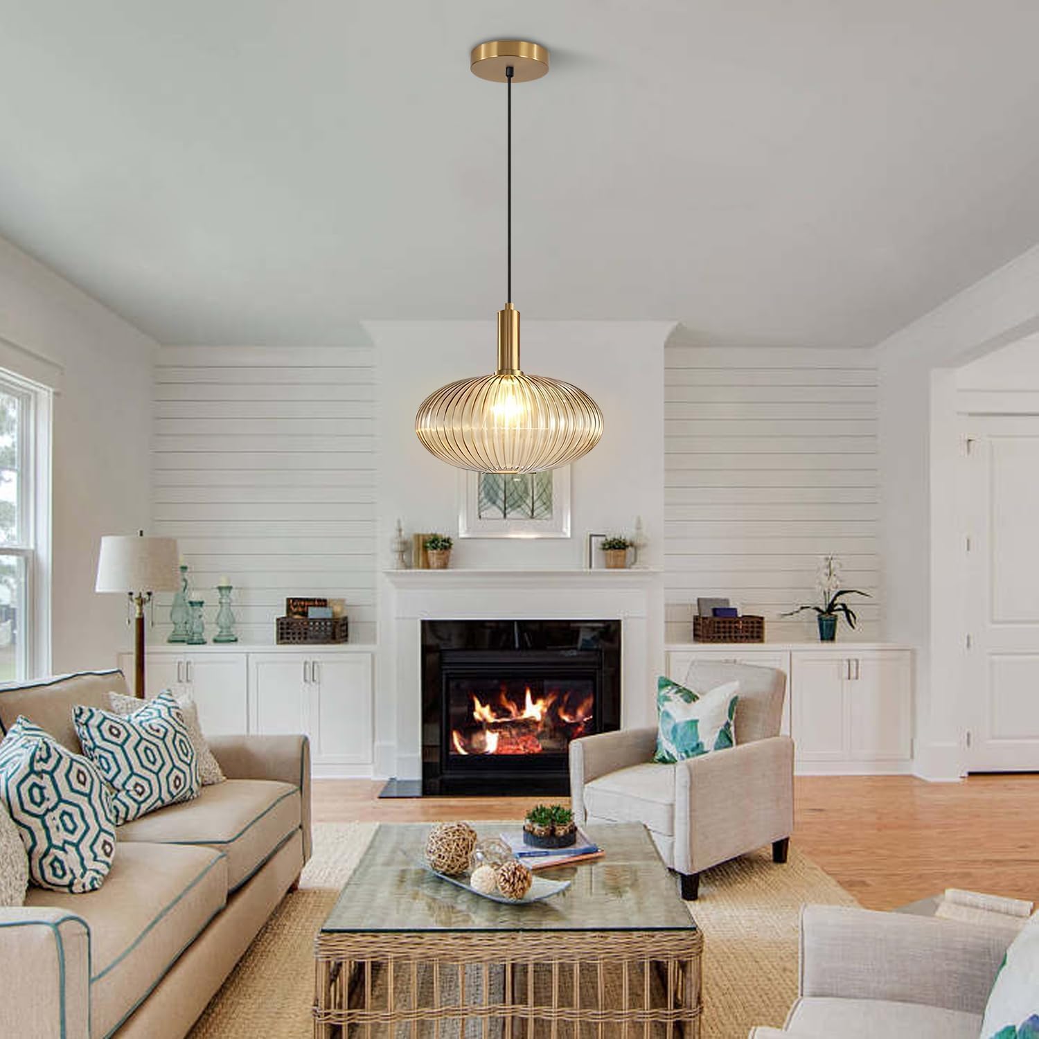 Modern Large Globe Pendant Light Fixture Nordic Glass Pendant Light Kitchen Farmhouse Kitchen Island Two-Pick Light Vintage Single Ceiling Hanging Light (Two-Pick-Amber)