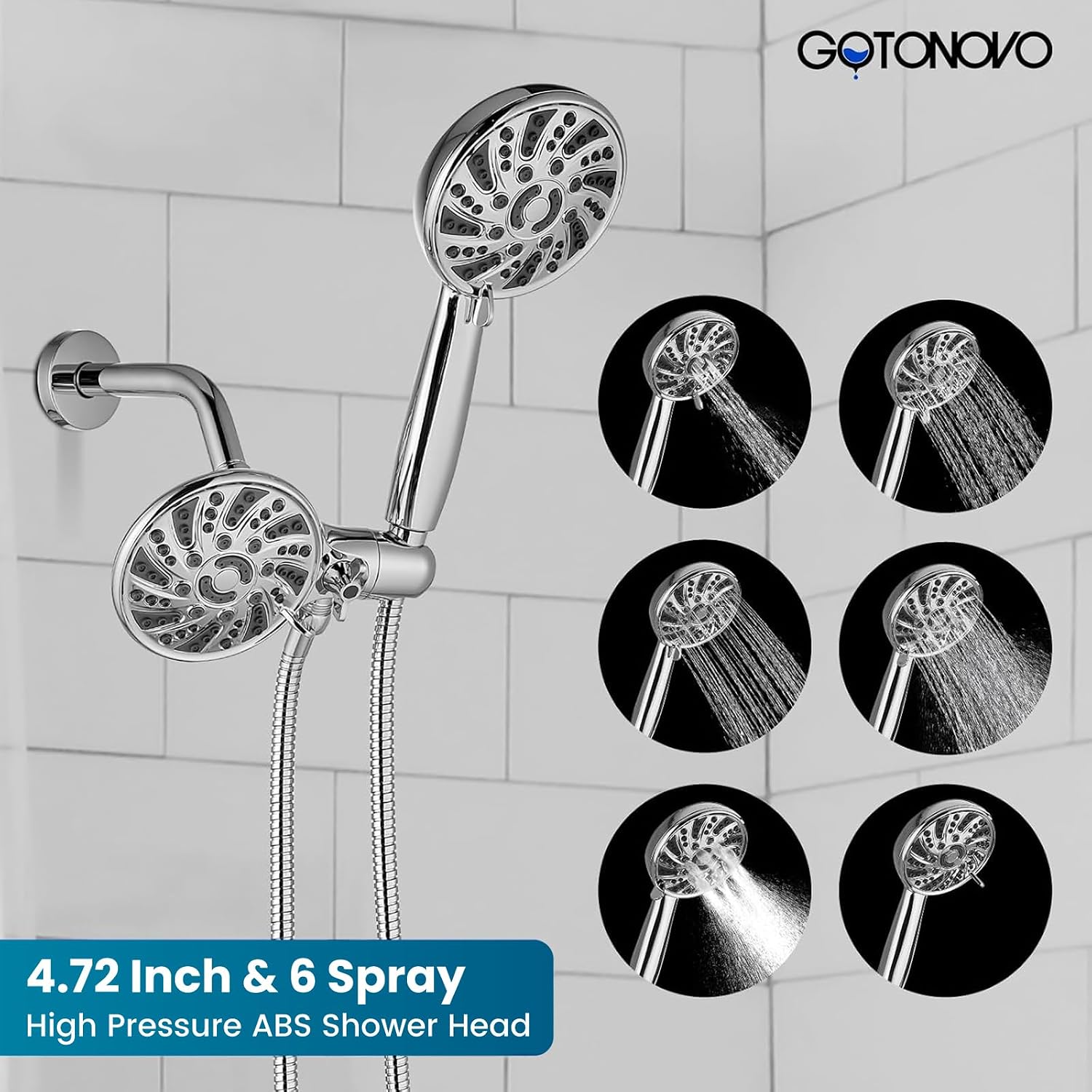 gotonovo Tub Shower Faucet Set Bathroom Shower Head Kit High Pressure Bathtub Shower Faucet 6 Modes ABS Handheld Spray Valve and Shower Trim Kit Shower Head and Handle Set Polished Chrome