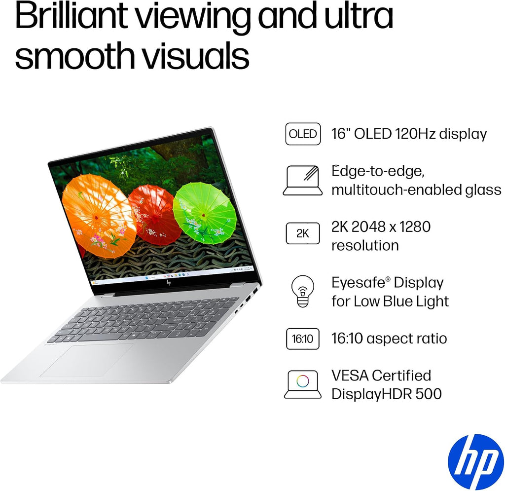 HP OmniBook 7 16 inch AI PC, 2K Touchscreen, Intel Core Ultra 7 255H, 16 GB RAM, 2 TB SSD, NVIDIA GeForce RTX 4050 Laptop GPU, Windows 11 Home, Glacier Silver, 16-ay0500nr