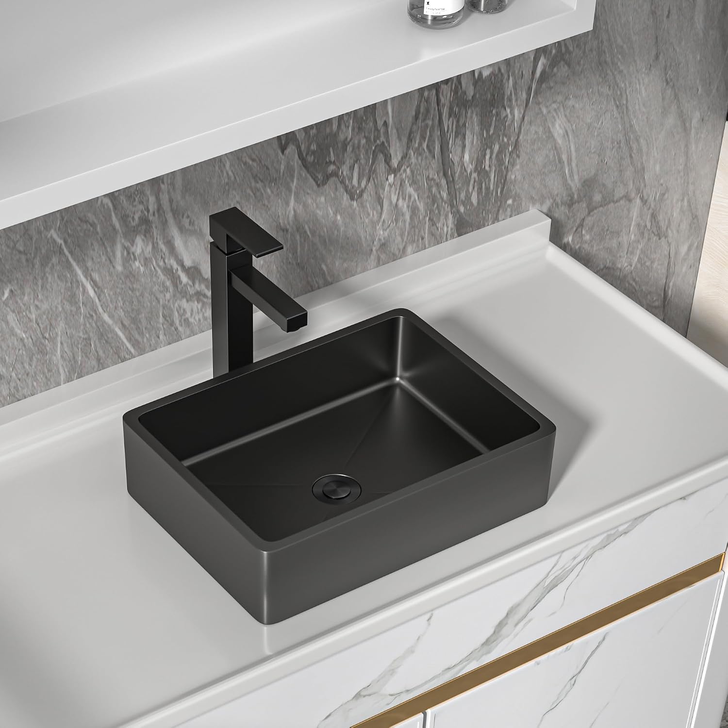 16'x12' Bathroom Vessel Sink Rectangular - Gunmetal Black NANO-PVD, 16 Gauge 304 Stainless Steel, Above Counter Rectangle Modern Vanity Lavatory Bath Sink Basin
