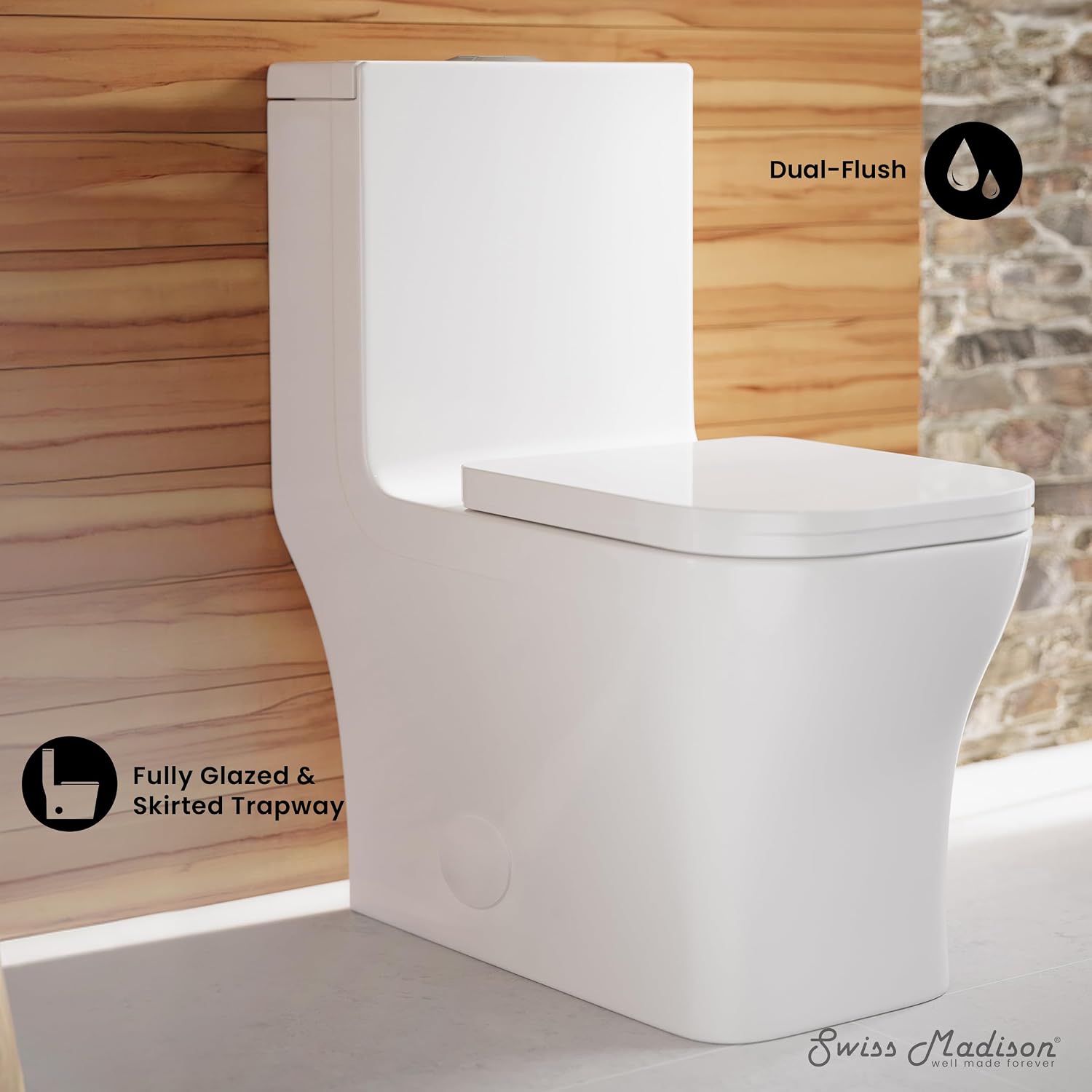 Concorde One-Piece 14' Rough-in 1.1/1.6 GPF Dual Top Flush Square Toilet in Glossy White