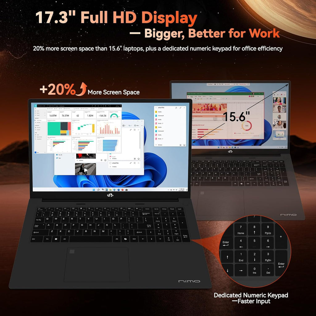 NIMO 17.3' Gaming-Laptop, AMD Ryzen 7 7735HS (8C/16T, Beats i7-12650H) 32GB DDR5 RAM 1TB SSD Computer with Radeon 680M, 100W Type-C Charger, Wi-Fi 6E, 58Wh Battery, Fingerprint, Backlit Keyboard