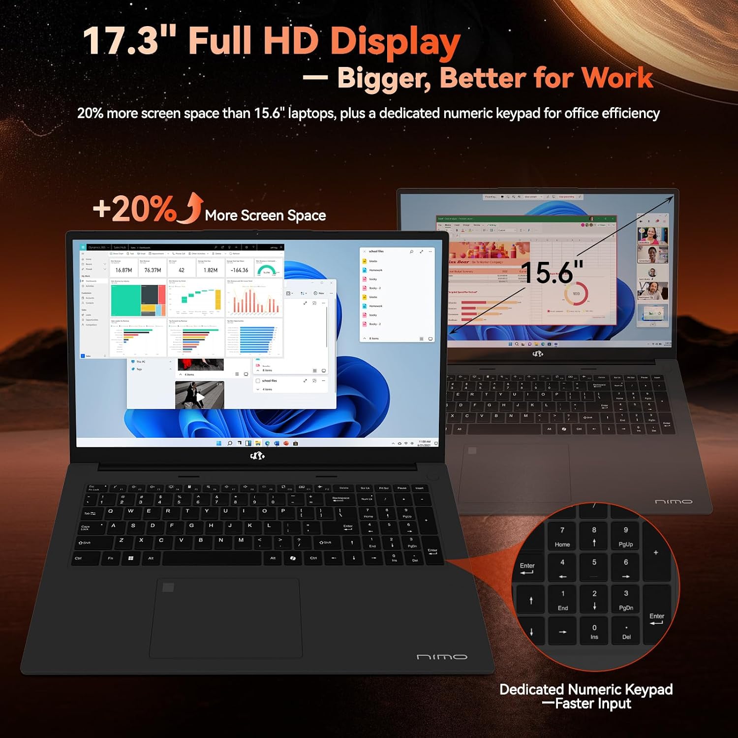 NIMO 17.3' Light-Gaming-Laptop, 8 Cores AMD R7 7735HS (up to 4.75GHz, Beat i7 12650H) 16GB DDR5 RAM 512GB SSD Radeon 680M IPS FHD Computer with 100W Type-C 180° Viewing Wi-Fi 6E, for Business School