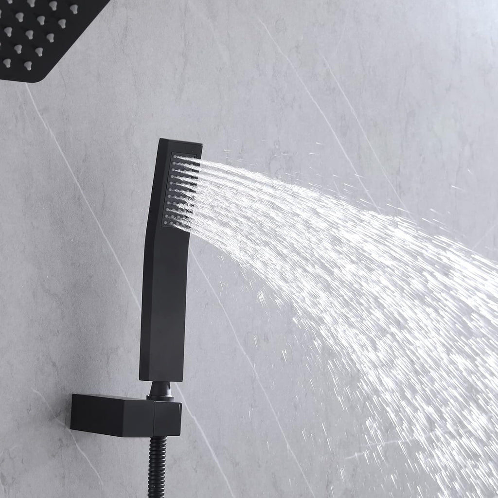 2 Handles Shower Faucet Set Rain Shower Head with Handheld Shower Combo Set Dual 2 in 1 Shower System Wall Mounted Matte Black