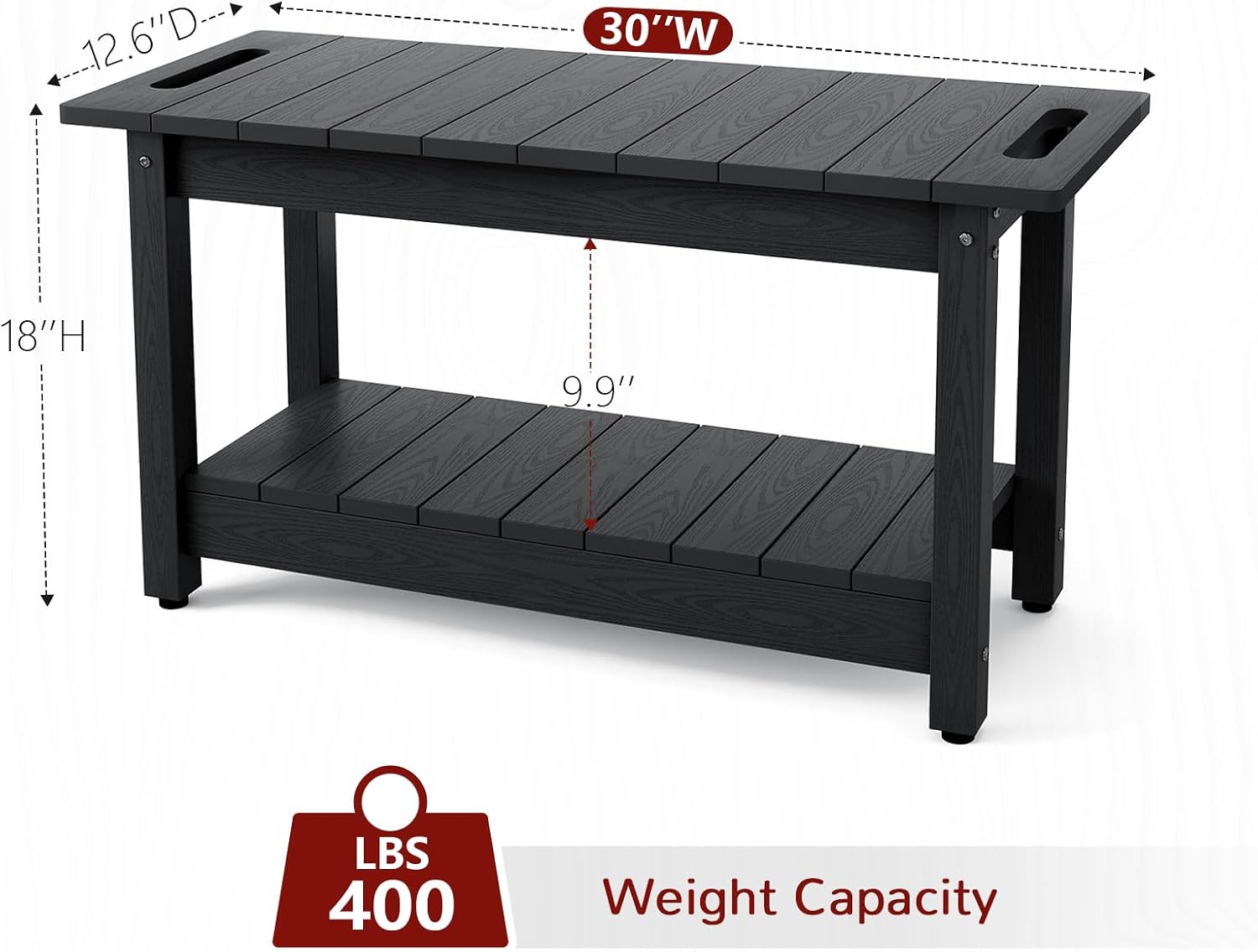 Stoog 30' Shower Bench, Waterproof HIPS Shower Stools with 400 lbs Weight Capacity, Shower Chair for Inside Shower, Non-Slip, Black