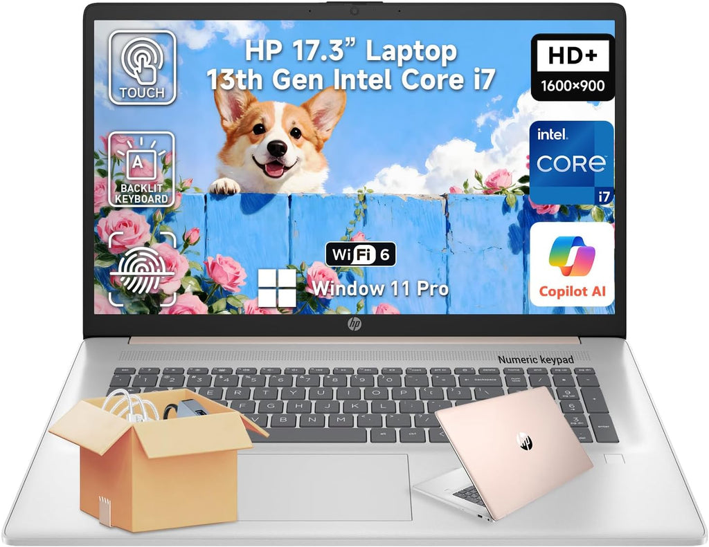 2026 HP 17 Inch Laptop Touchscreen Computer, 17.3' HD+ Touch Screen Business Laptop, 13th Gen Intel Core i7 (10-Core), Windows 11 Pro Copilot AI|Backlit Keyboard 10-Key|Rose Gold|32GB RAM 1TB SSD