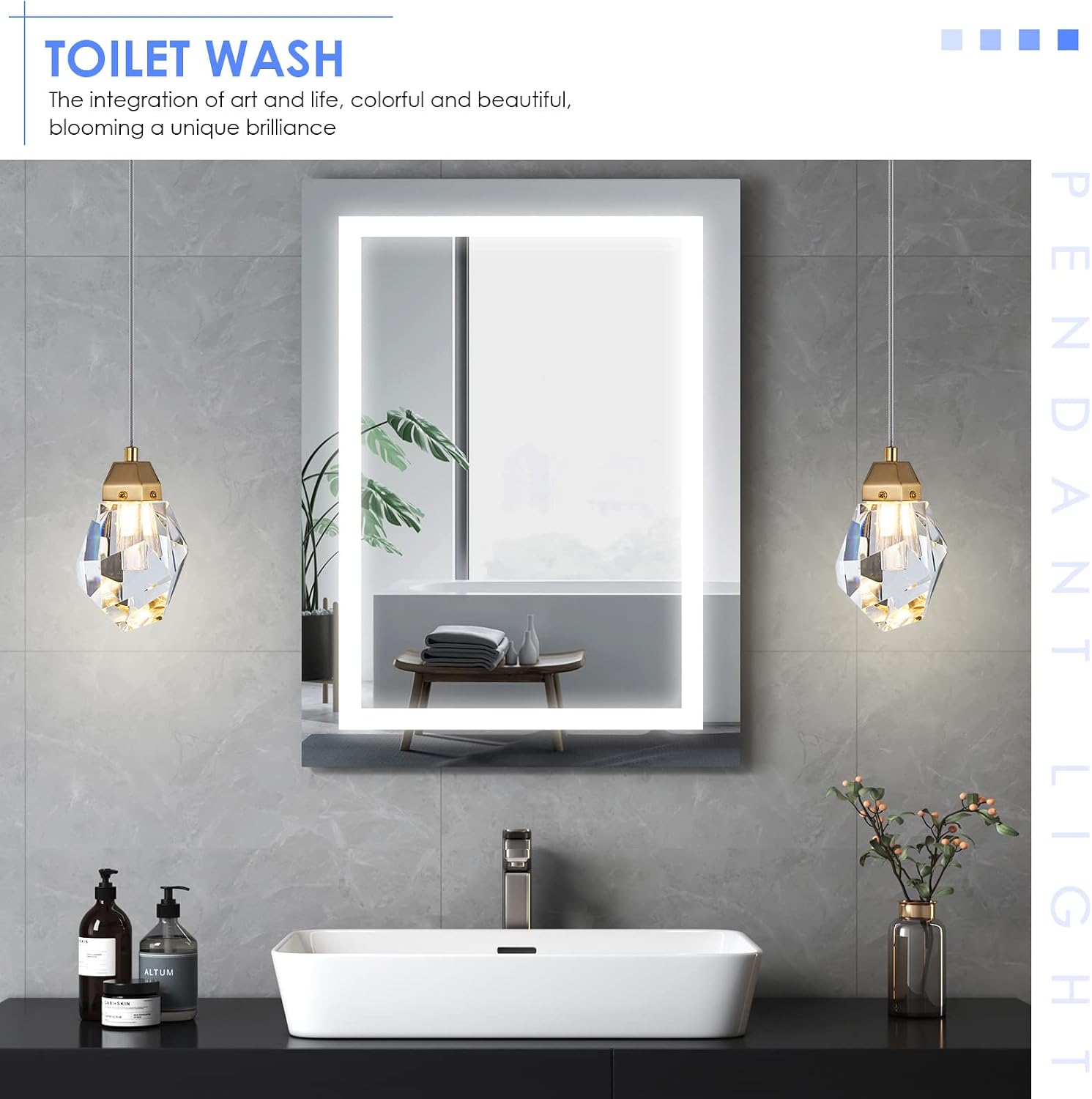 Diamond Crystal Pendant Light, 2 Pack Mini Ceiling Hanging Light in Gold Brushed Brass Finish Prism Crystal Color Changing Led Hanging Light for Kitchen Island Bathroom Bedroom Bar