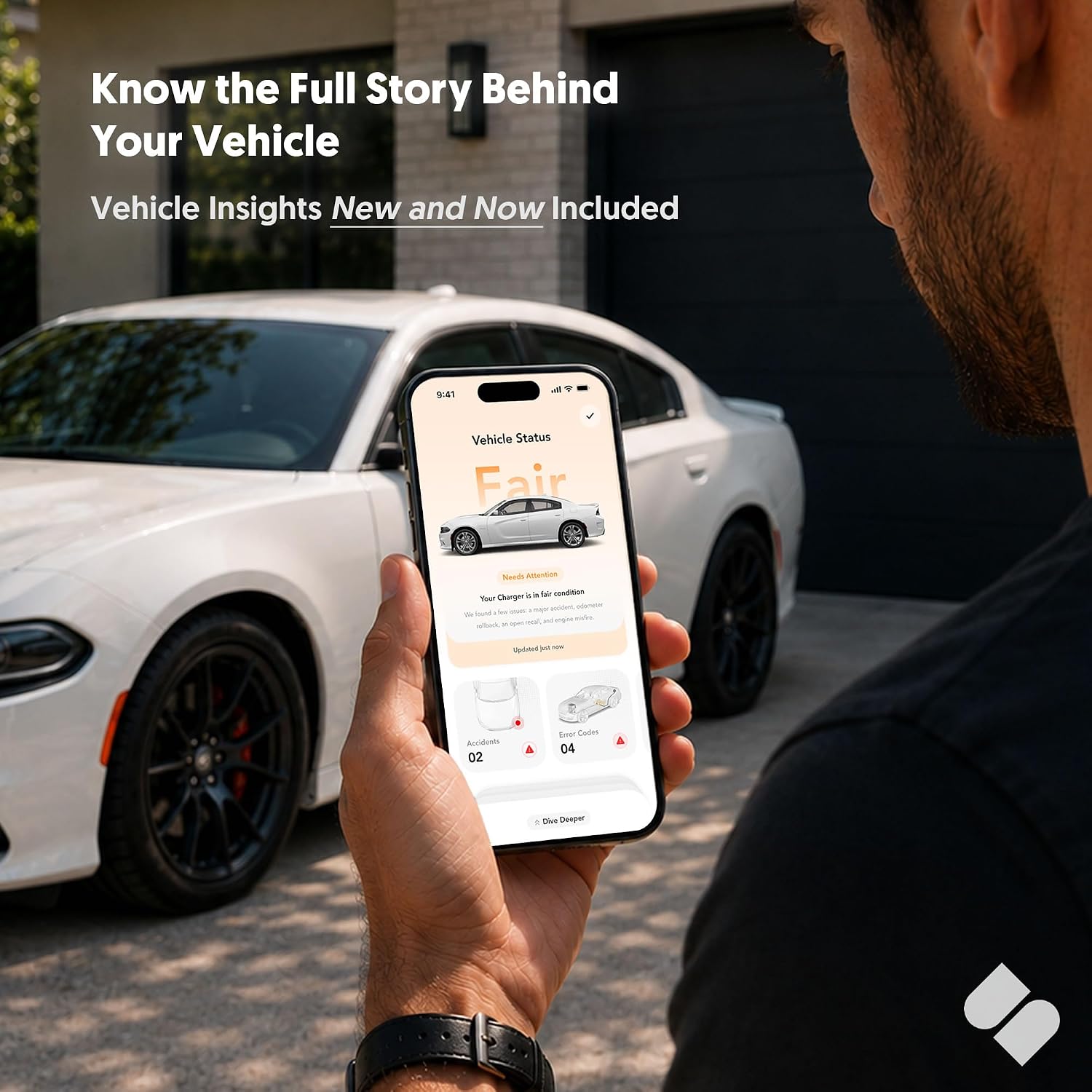 OBD2 Scanner for iPhone/iOS, Bluetooth Vehicle Diagnostics, No Subscription | Vehicle Insights with plain-English diagnostics, repair estimates, recall alerts, title history and vehicle health reports