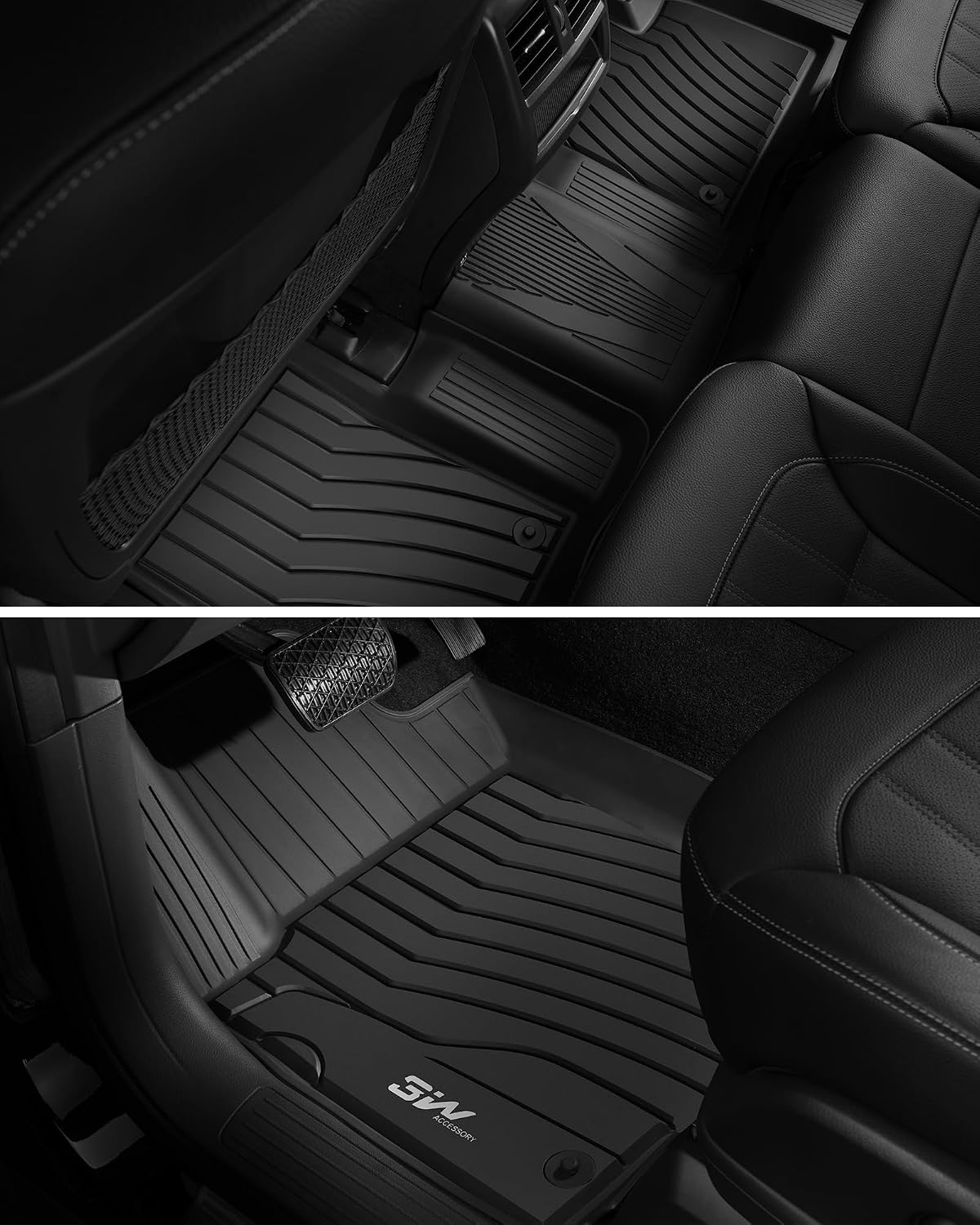 3W Floor Mats for 2012-2019 Benz ML/GL/GLE/GLS Series (ML/GL/GLE/GLS 350/450/550/63 AMG), TPE All Weather Custom Fit Floor Liner for 1st and 2nd Row Full Set Car Mats, Black