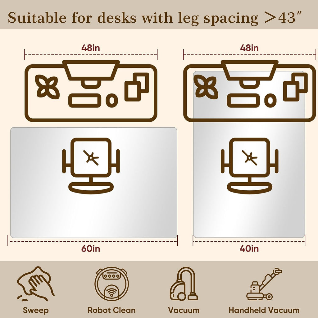 Tempered Glass Chair Mat for Hardwood Floor & Low Pile Carpet, 40' x 60' Heavy Duty Office Chair Mat with Non-Slip Pads, Scratch Resistant Floor Protector for Home Office